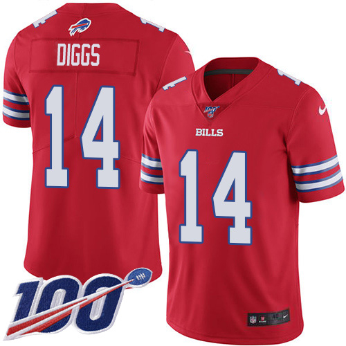 Nike Bills #14 Stefon Diggs Red Youth Stitched NFL Limited Rush 100th Season Jersey